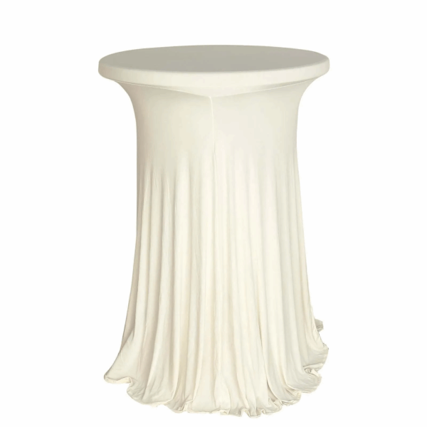 Ivory Round Cocktail Table Cover With Natural Wavy Drapes