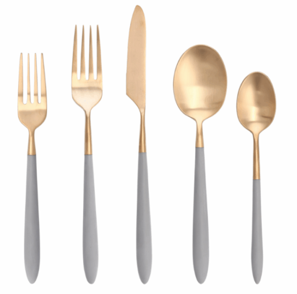 Velo Brushed Gold with Grey Handle Flatware