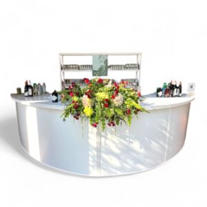 Half-Moon White Bar with Back Bar Shelving