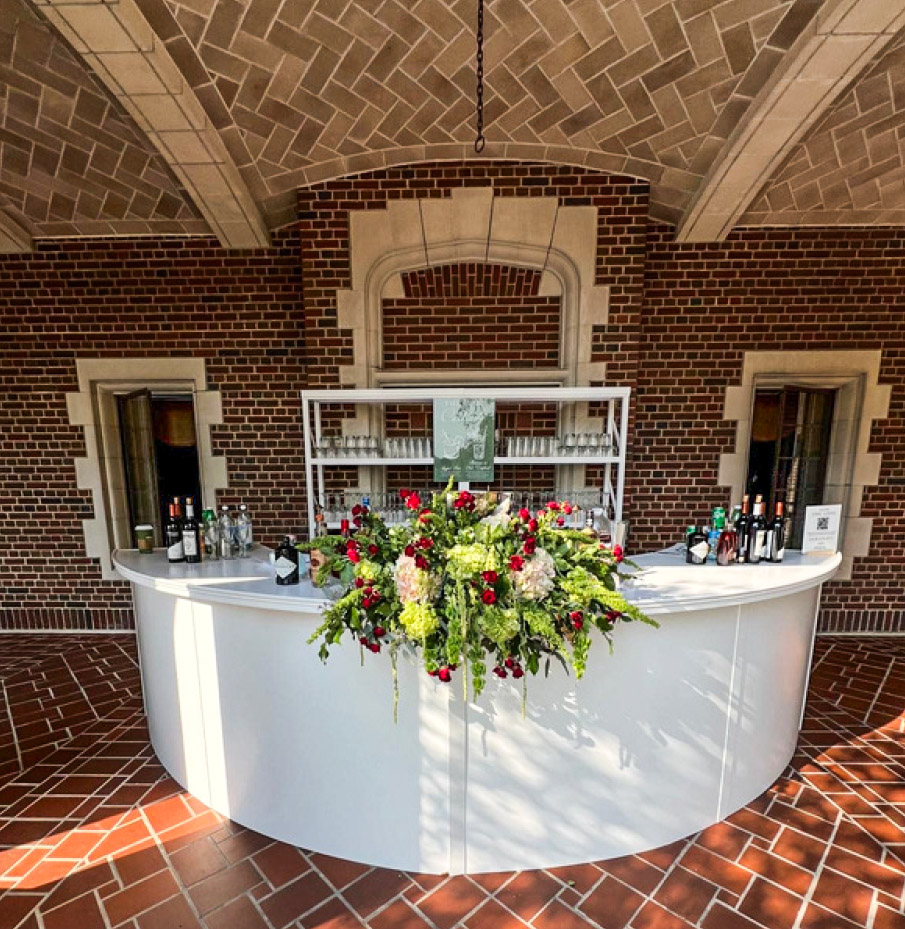 Half-Moon White Bar with Back Bar Shelving