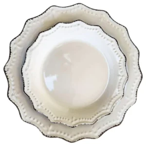 Heirloom Beaded Ivory Dinner Plates - Plate Rentals Long Island