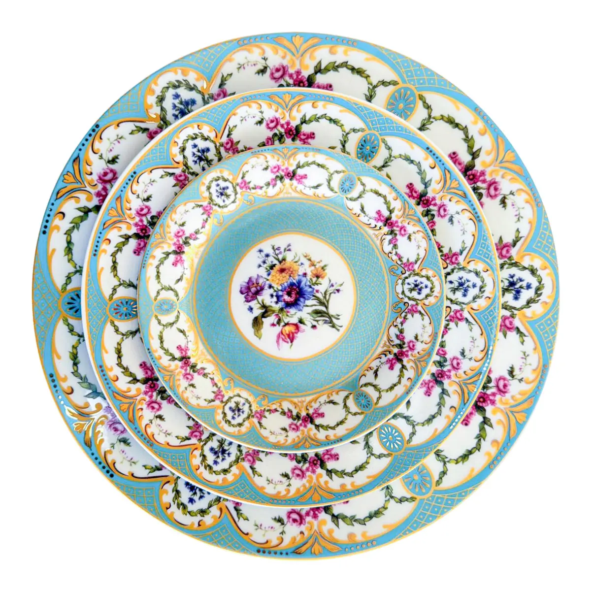 Jardin Royale Blue Floral Dinner Plates - Plate Rentals Long Island